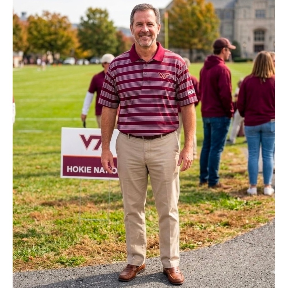 Virginia Tech Hokies Polo Shirt Mens XL Maroon Striped Knights Apparel  VT Logo